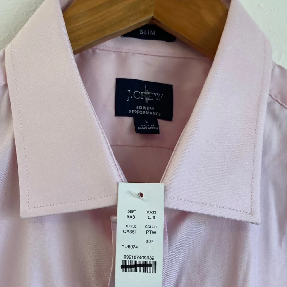 J. Crew Slim Bowery performance‎ stretch dress shirt spread collar Large Pink - Picture 3 of 6